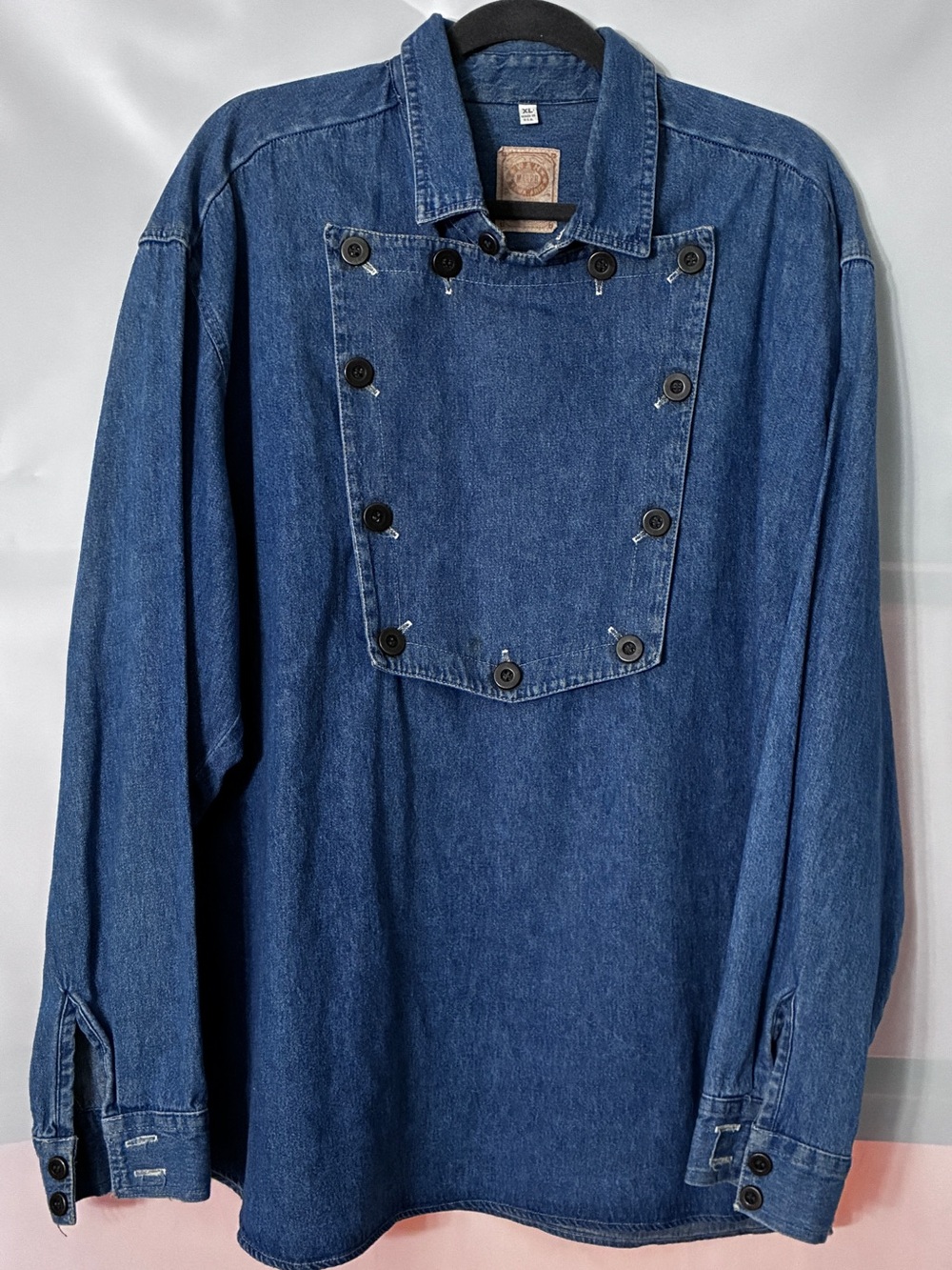 Men's Blue Denim Western Calvary Bibb Pullover Long Sleeve Shirt
